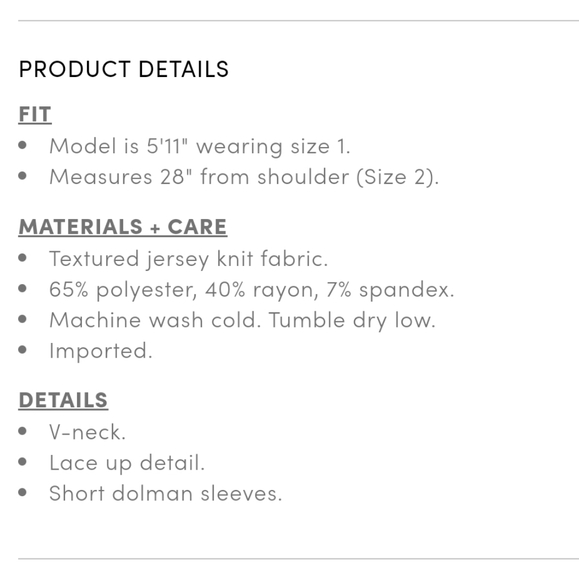 Textured Jersey V-Neck Lace Up Banded Dolman Top - Picture 3 of 7